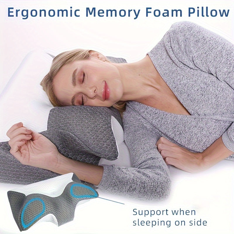 1pc Cervical Memory Foam Pillow, Contour Pillows For Neck And Shoulder Pain, Ergonomic Orthopedic Sleeping Contoured Support Pillow Side Sleepers, Back Stomach Sleepers, Queen Size