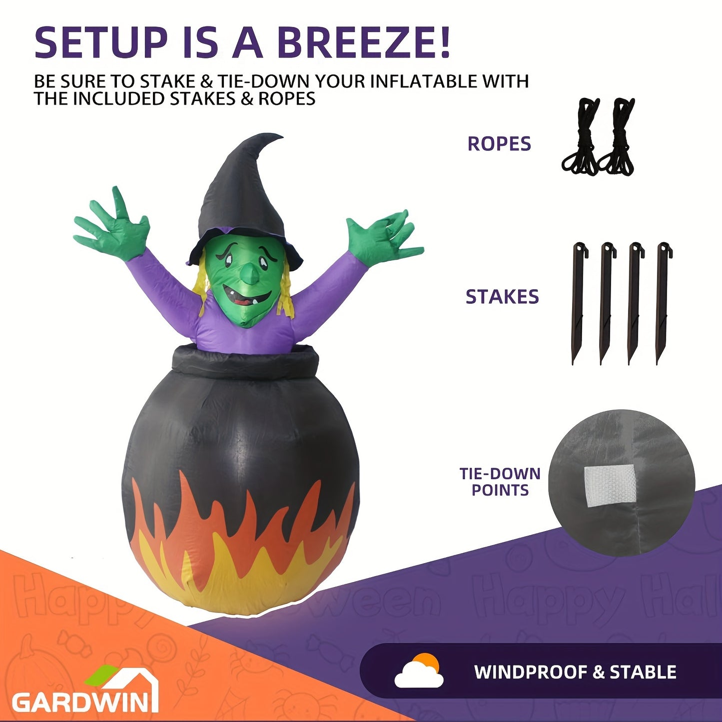 Gardwin Halloween Inflatables, Halloween Inflatable Outdoor Decoration, Inflatable Witch, 6FT Halloween Witch Inflatables, Blow Up Yard Witch With Built-in LEDs For Indoor Garden Lawn Party Decor