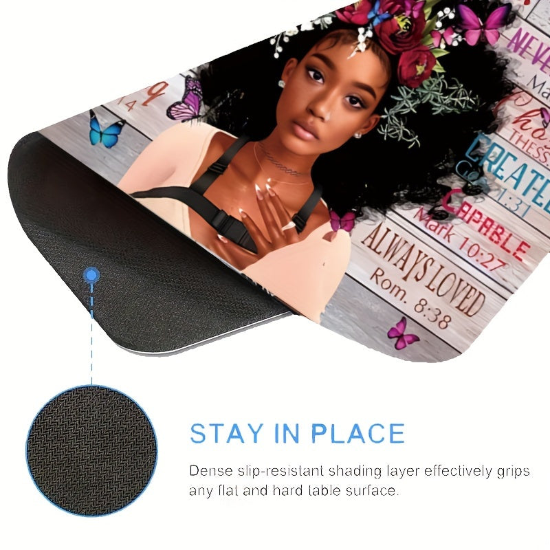 Inspirational African American Queen Butterfly Mouse Pad - Washable, Non-Slip Rubber Base, Rectangular Desk Accessory