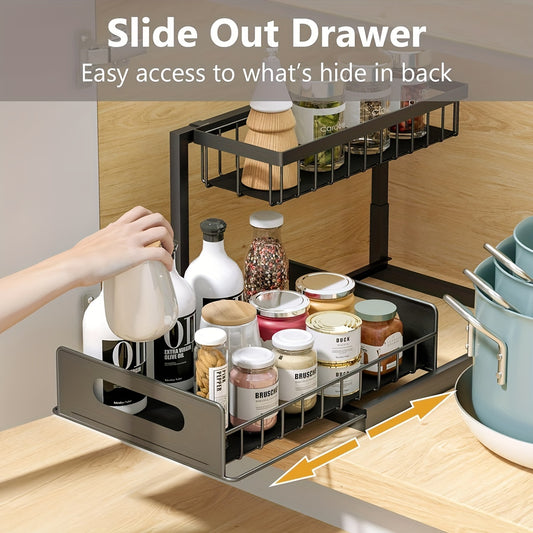 Under Sink Organizers and Storage,with Sliding Drawer 2 Tier Multi-purpose Bathroom Shelf Organizer for Kitchen Bathroom Storage