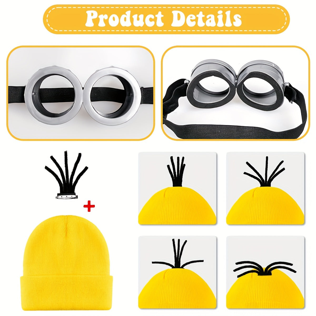 Adult Yellow Cartoon Costume Set with Big Eyes Goggles & Hat - Perfect for Fancy Dress Parties & Cosplay