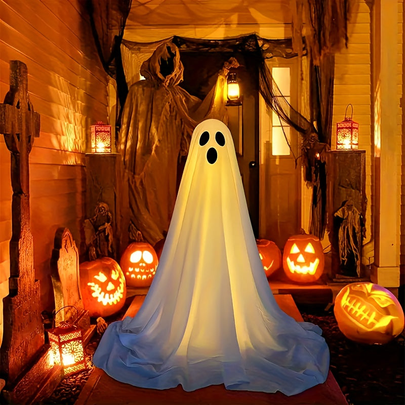 Halloween Ghost Decorations (Set of 2) with LED Lights, AA Battery-Operated, Plastic Outdoor Yard Garden Decor, Easy Assembly, Seasonal Spooky Ambience for Halloween, Christmas, Easter, New Year - Batteries Not Included