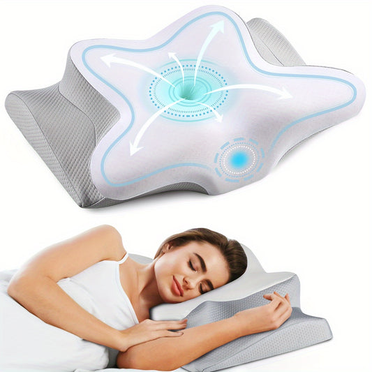 1pc Memory Foam Pillows - Cooling Pillow, Ergonomic Cervical Pillow for Sleeping, Orthopedic Contour Bed Pillow For Neck Support for Side, Back & Stomach Sleepers