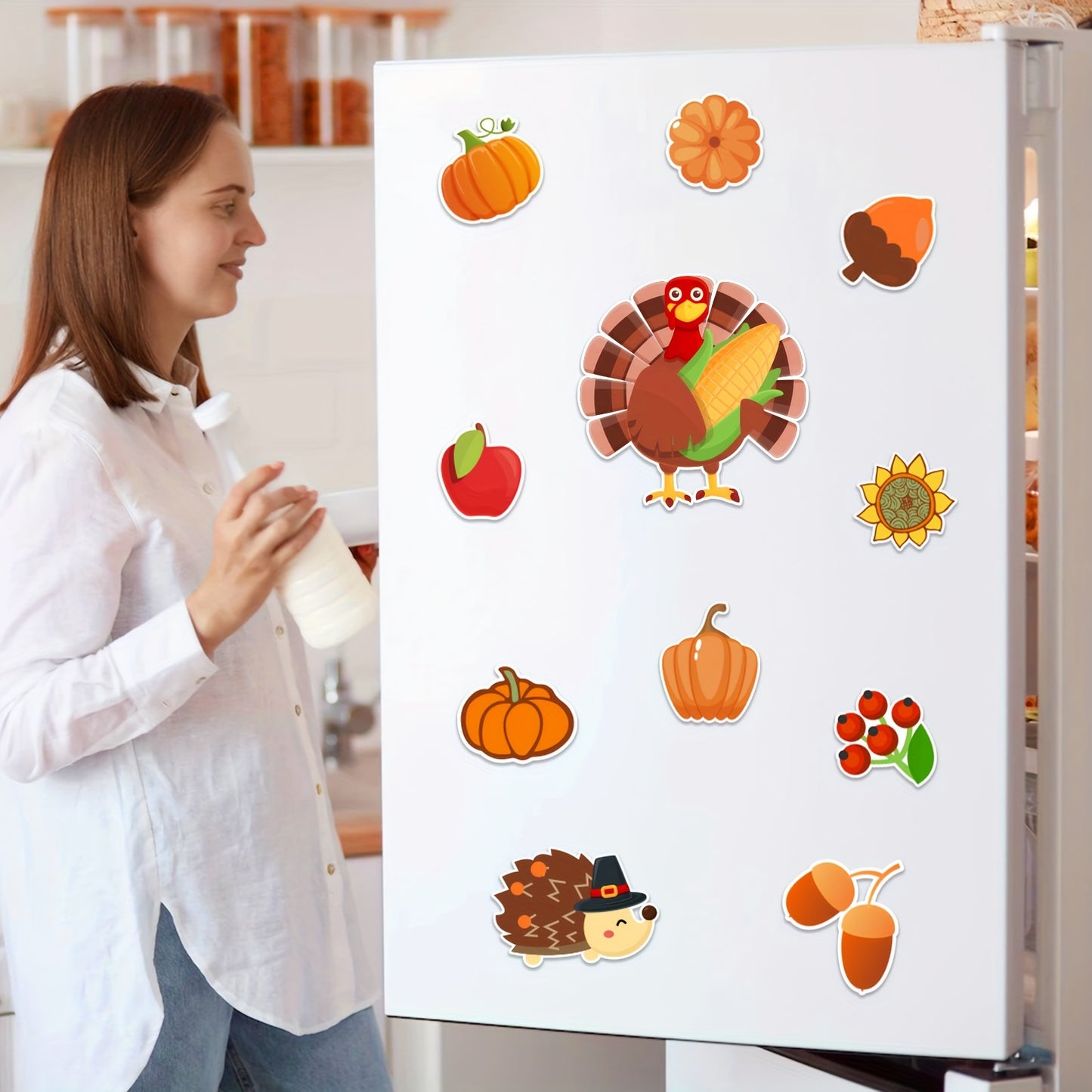 Fall Garage Door Decorations Magnets, 38pcs Happy Fall Garage Door Magnetic Decor, Reflective Autumn Car Magnetic Decals Outdoor, Thanksgiving Pumpkin Turkey Stickers For Refrige Mailbox