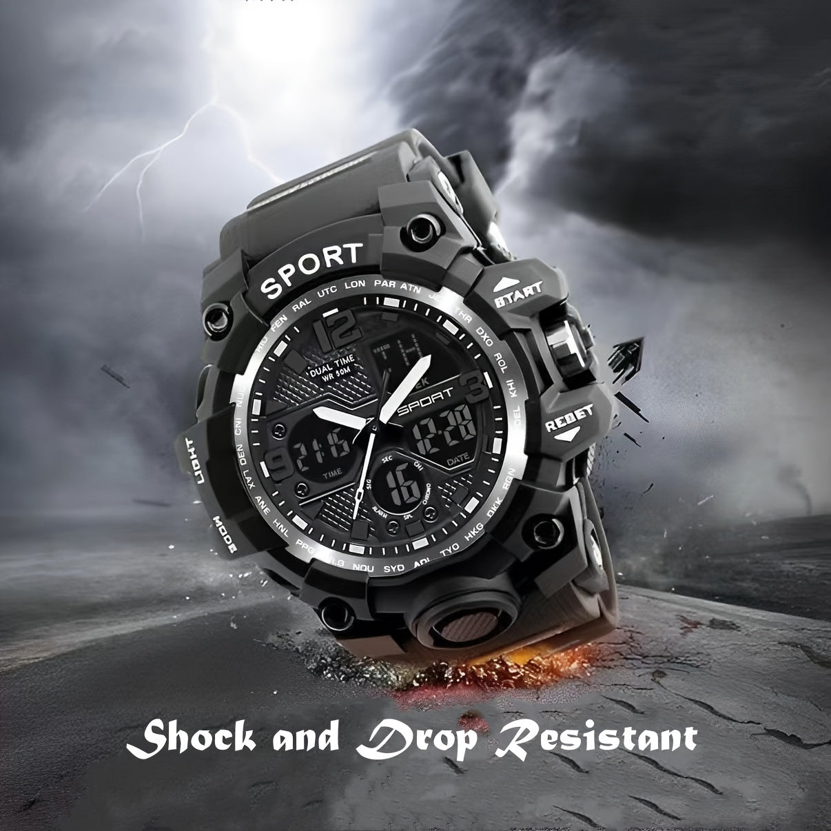 Men's Sports Multifunctional Watch, Alarm, Chronograph, Stopwatch, Automatic Date, Luminous Display, Dual Movement Sport Watch