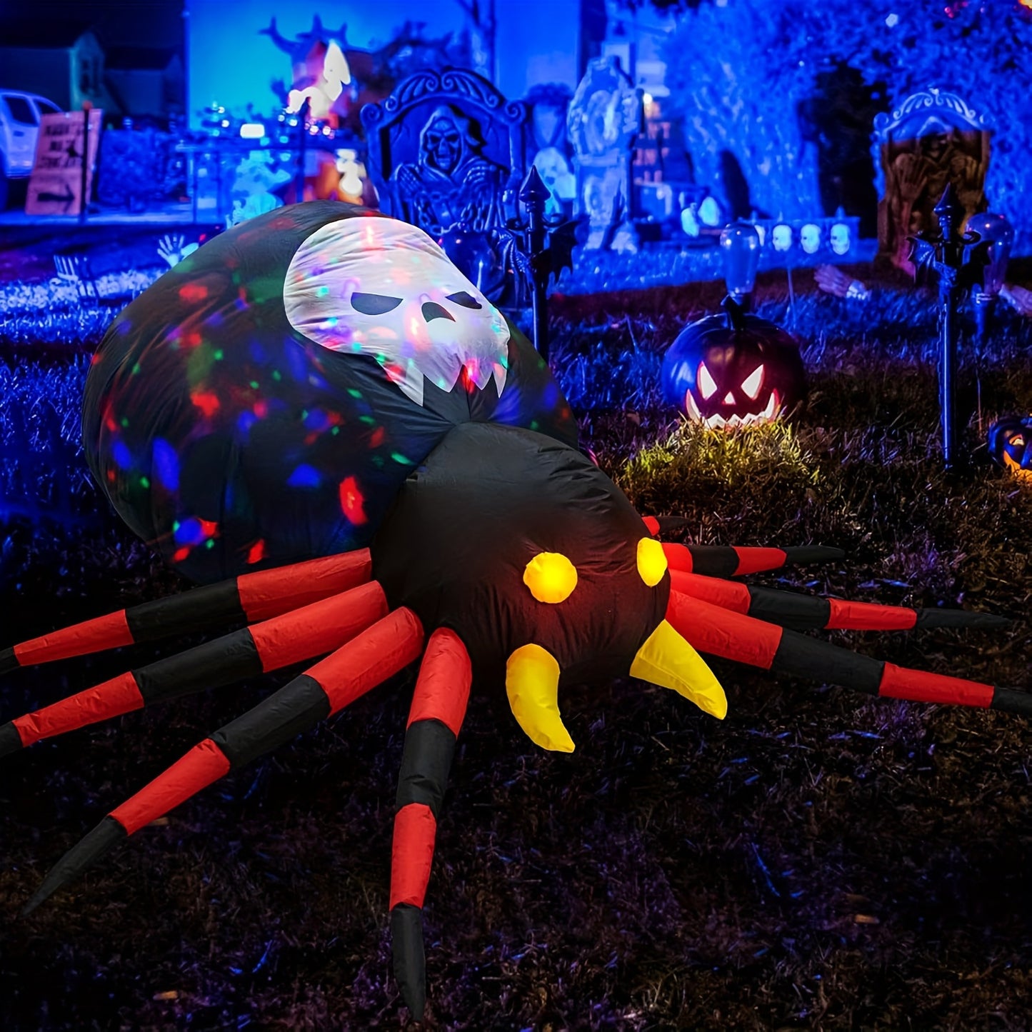 Giant 6.0 FT Halloween Inflatable Red Spider With Swirling And Magic Lights, Outdoor Yard Garden Decorations Clearance For Holiday/Party, Blow Up Decor With Built-in Lighting