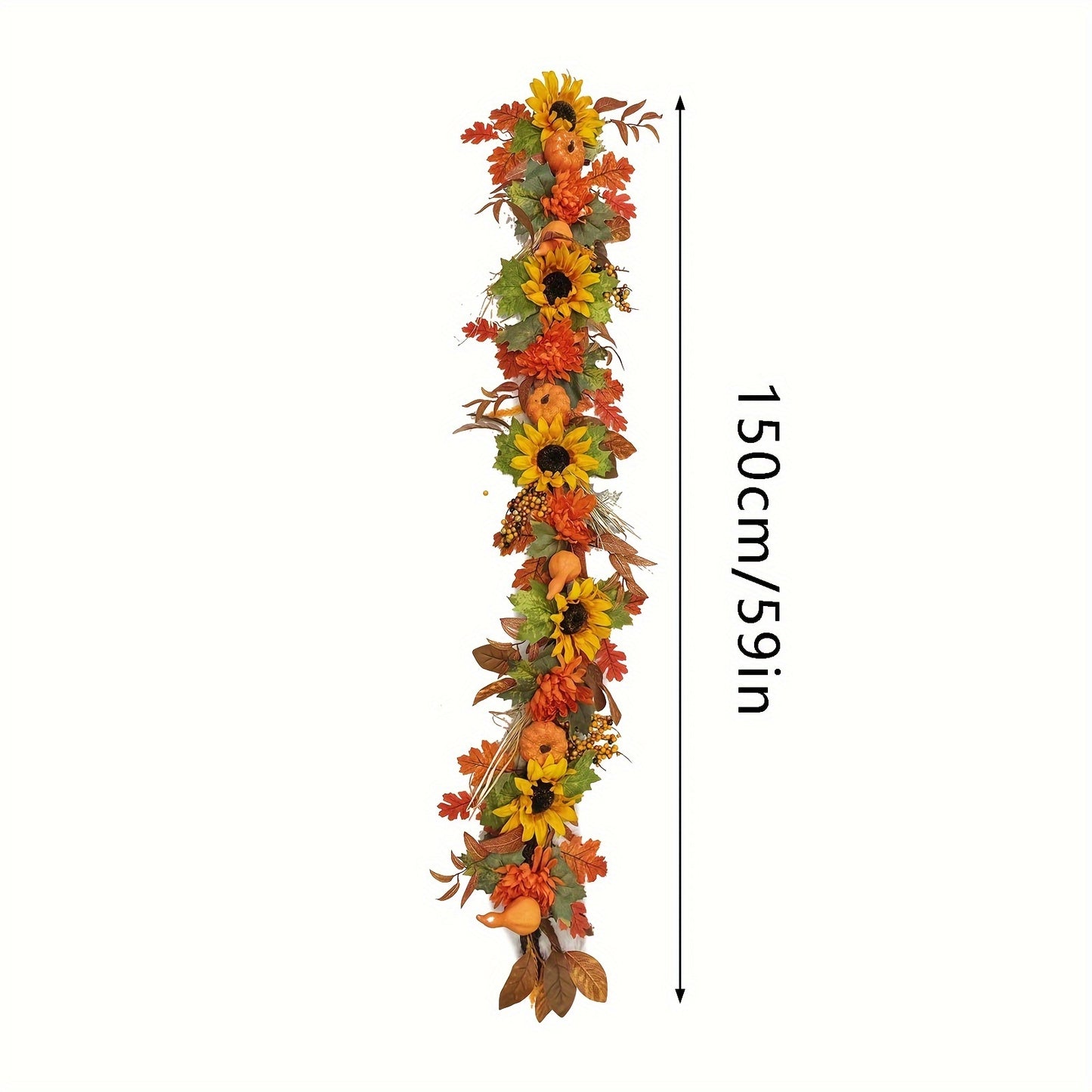 Festive 150cm/59.05inch Autumn Door Hanging: Thanksgiving Pumpkin & Sunflower Garland - No Feathers, Plastic Material, Suitable for Door Installation, Floral Theme, No Electricity Required