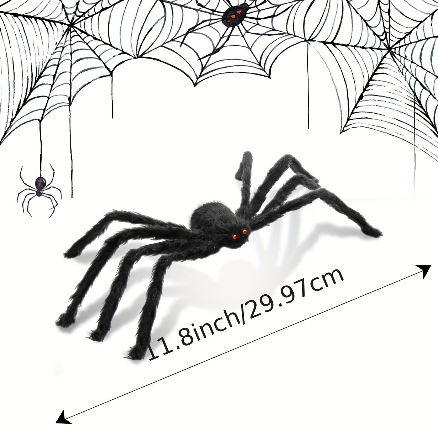 Giant 3ft Halloween Spider with Adjustable Legs - Realistic Black Plush Cobweb Decor for Haunted House, Yard & Party - Durable & Reusable