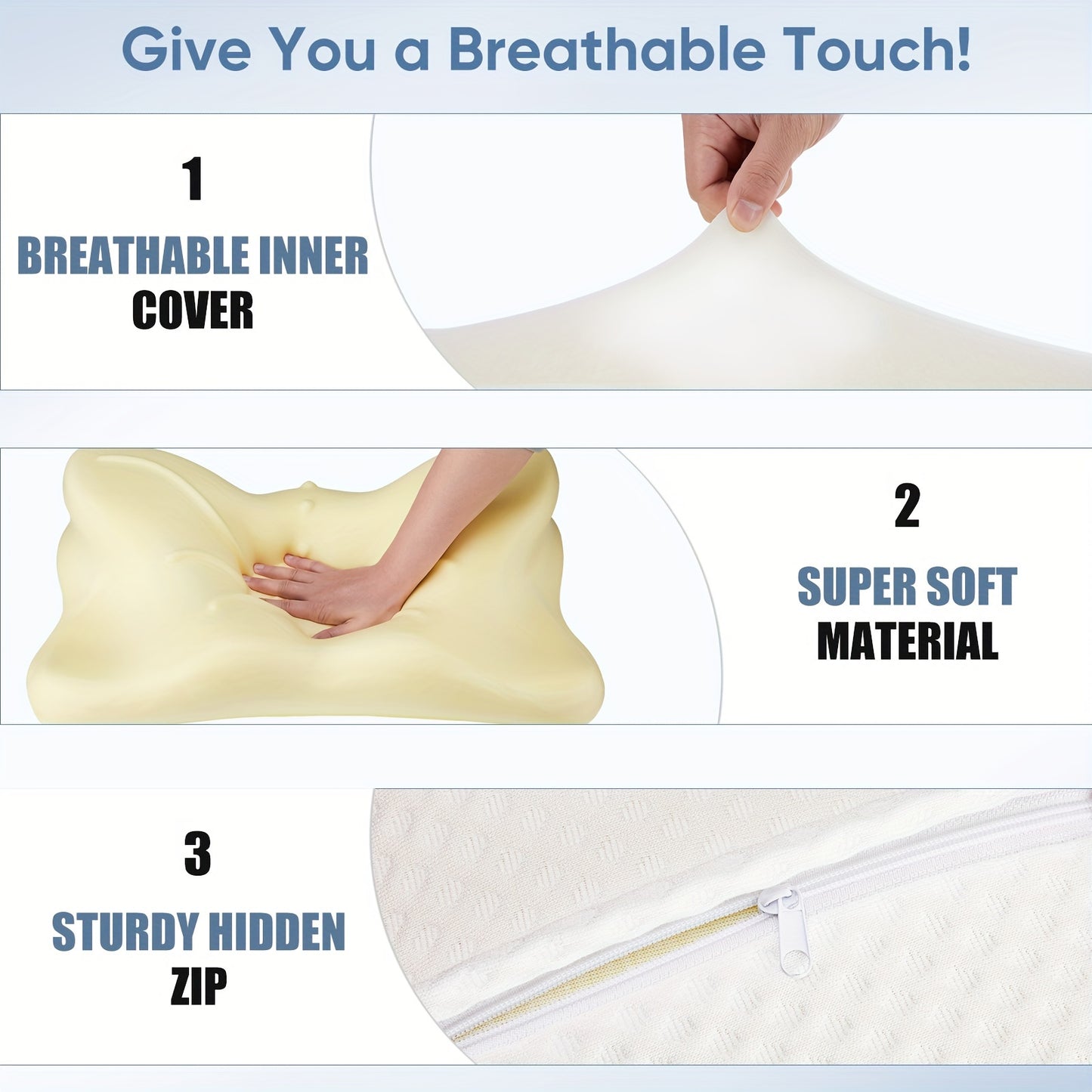 Memory Foam Neck Pillow, Contour Pillows with Breathable Pillowcase, Cervical Support Pillows for Side, Back Sleepers