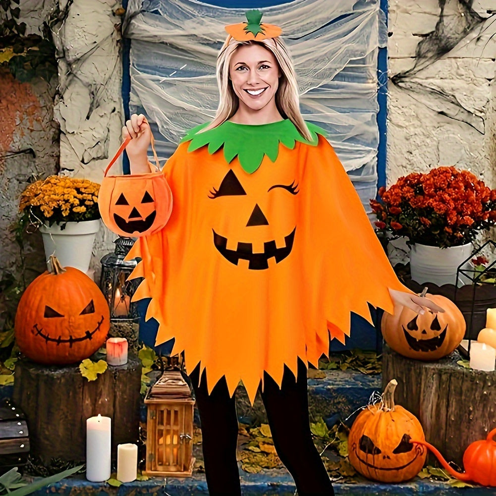 Festive Adult Pumpkin Costume with Headband and Bag - Perfect for Halloween Parties