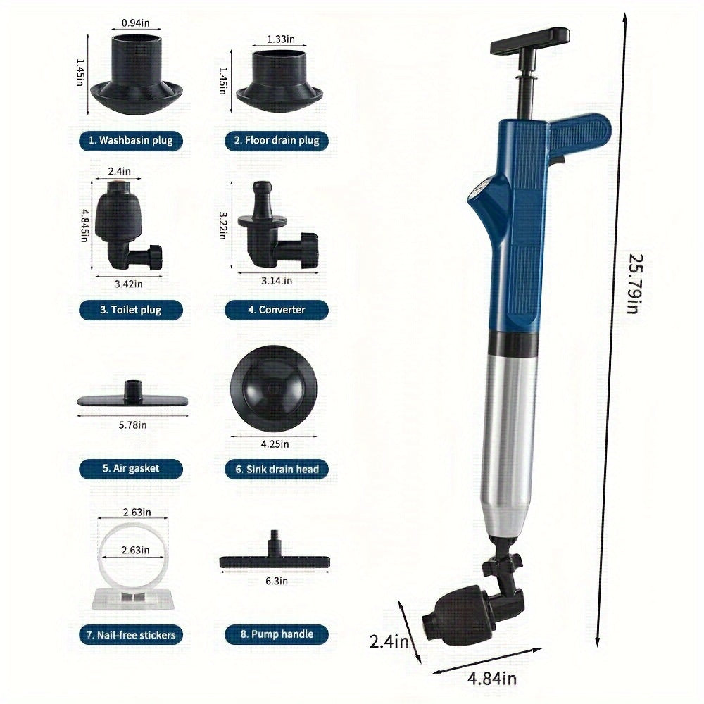 Air Toilet Plunger Set, Air Drain Blaster Plunger, High Pressure Toilet Clog Remover Tool, Stainless Steel Toilet Snake Toilet Unclogger For Kitchen Sink, Toilet, Bathroom, Clogged Pipe