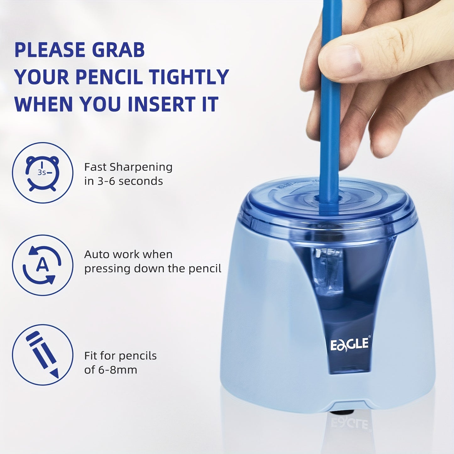 Eagle Electric Pencil Sharpener, Battery Operated (Battery Not Included), Portable, Replaceable Blade, Holiday Gift, Suitable For Student School And Office Use