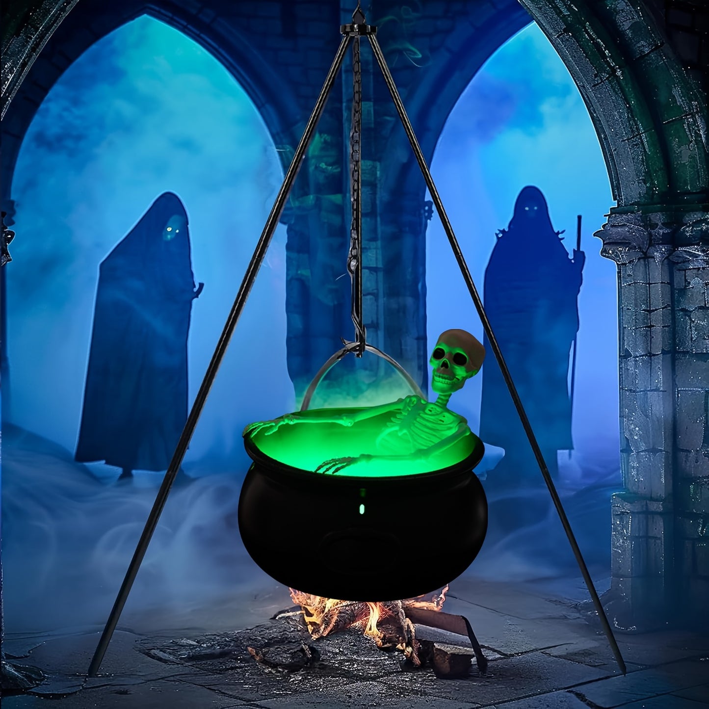 Large Outdoor Halloween Decorations - Skeleton And Witch Cauldron With Tripod And Smoke Generator - Great For Patio Porch And Home Decorations