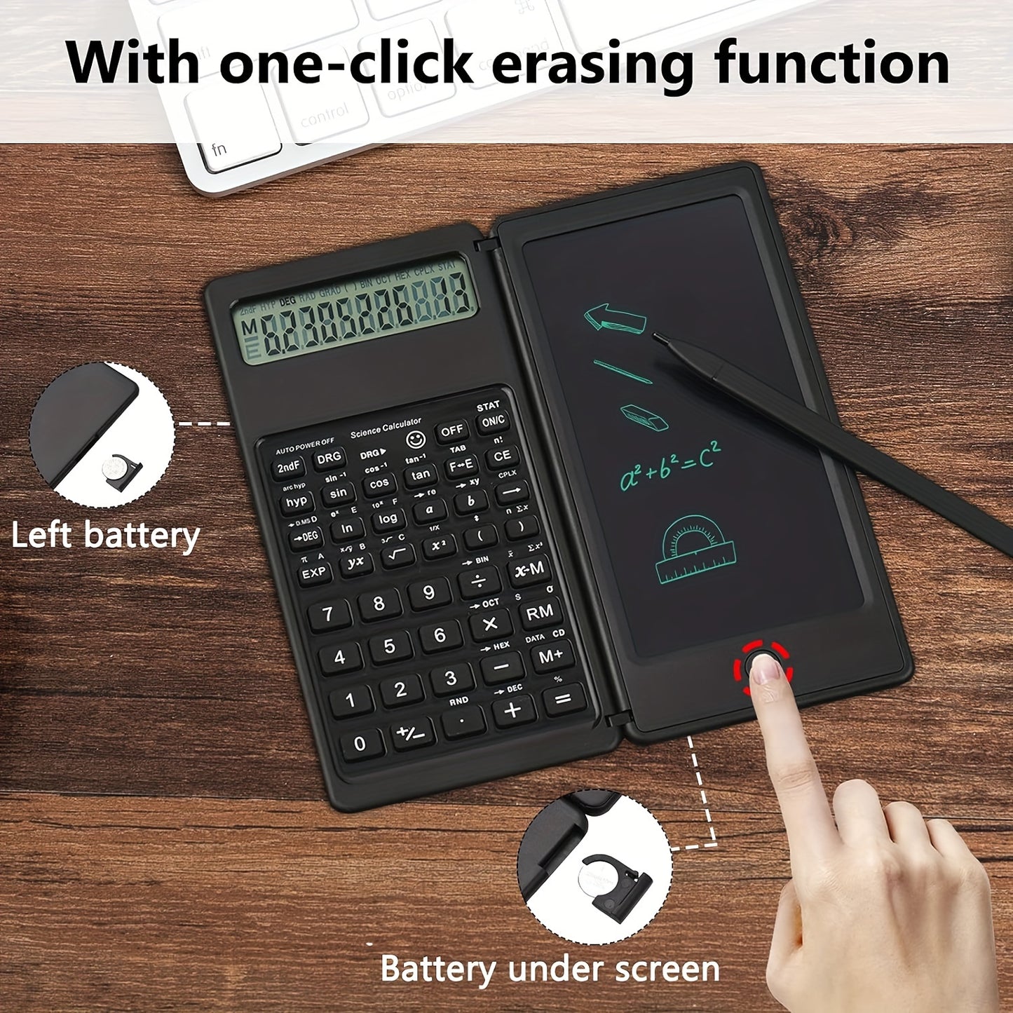 1pc Scientific Calculators, 10-Digit Large Screen, Math Calculator With 6-inch Writing Board, Portable Calculator For School, College (Black)