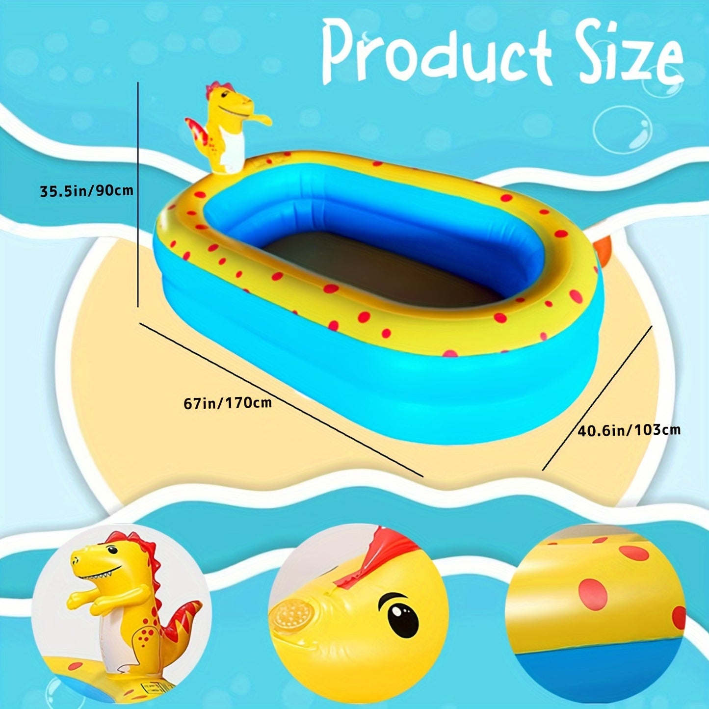 Dinosaur Inflatable Swimming Pool for Children Kids Non-Slip Splash Pad Sprinkler Play Mat Summer Outdoor Pool Garden Water Toys