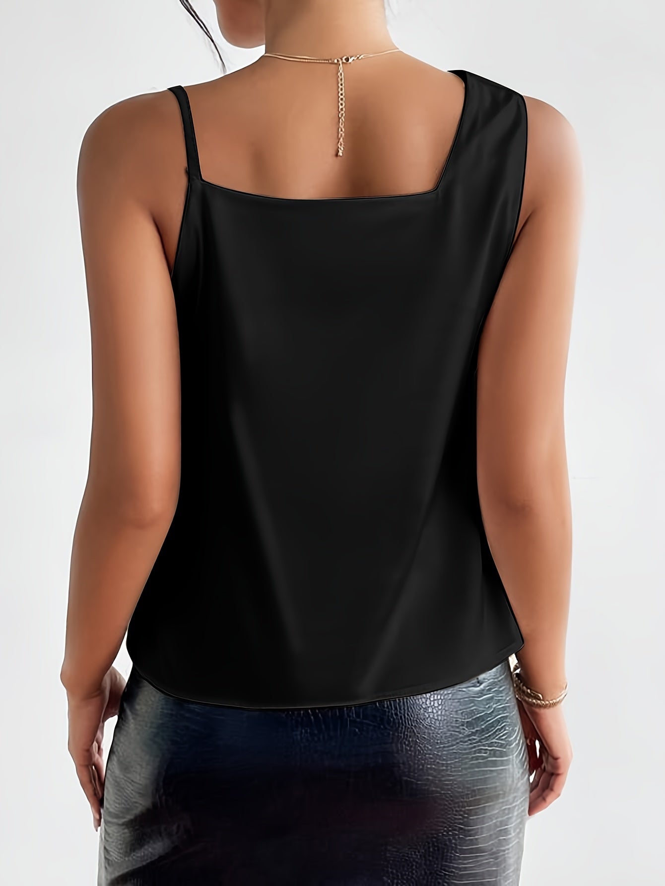 Chain Decor Cowl Neck Blouse, Elegant Sleeveless Top For Spring & Summer, Women's Clothing