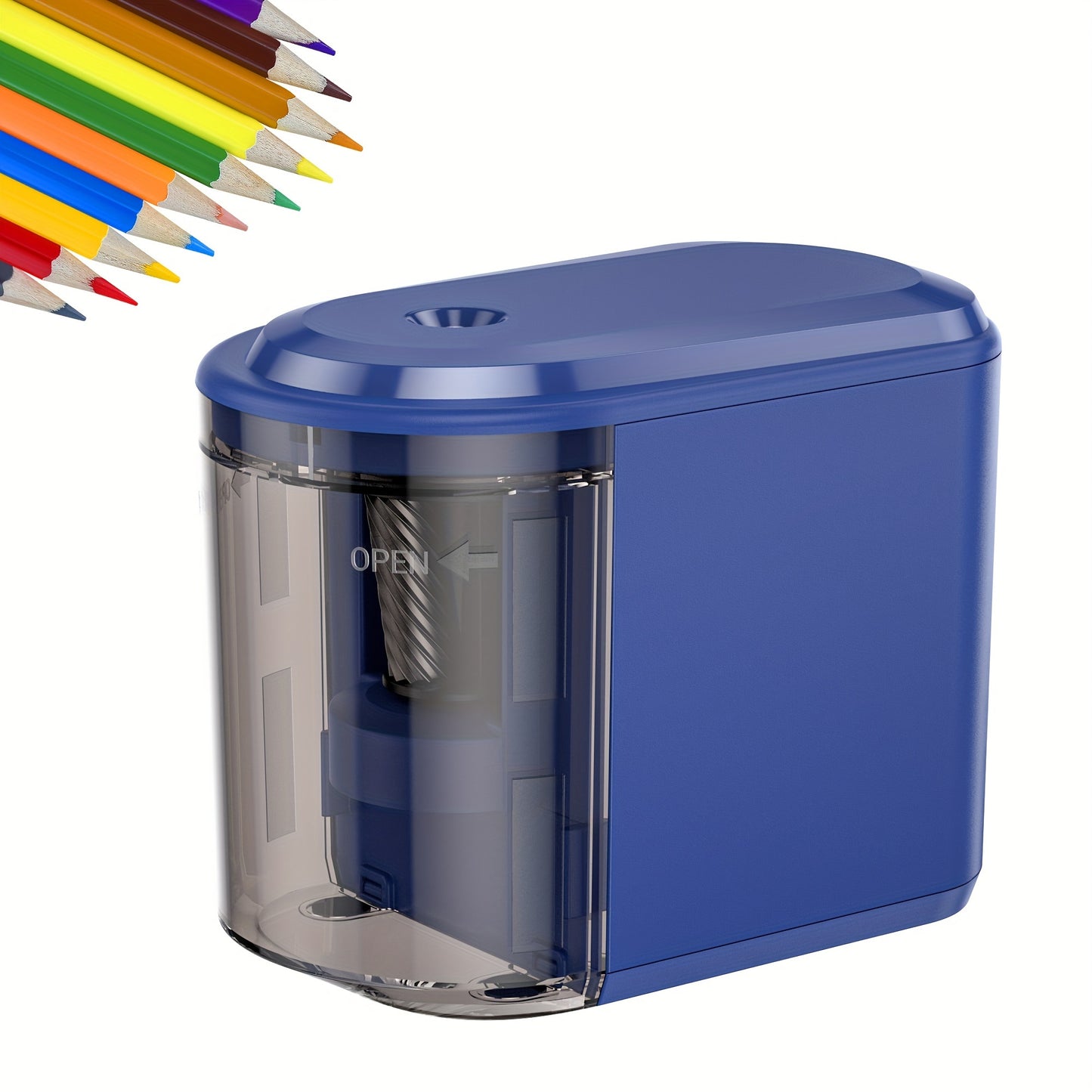 Heavy-Duty Electric Pencil Sharpener with Spiral Blade - Automatic, Battery-Powered for No. 2 (6-8mm) Pencils & Colored Pencils - Ideal for School, Office, Home Use - Blue (Batteries Not Included)