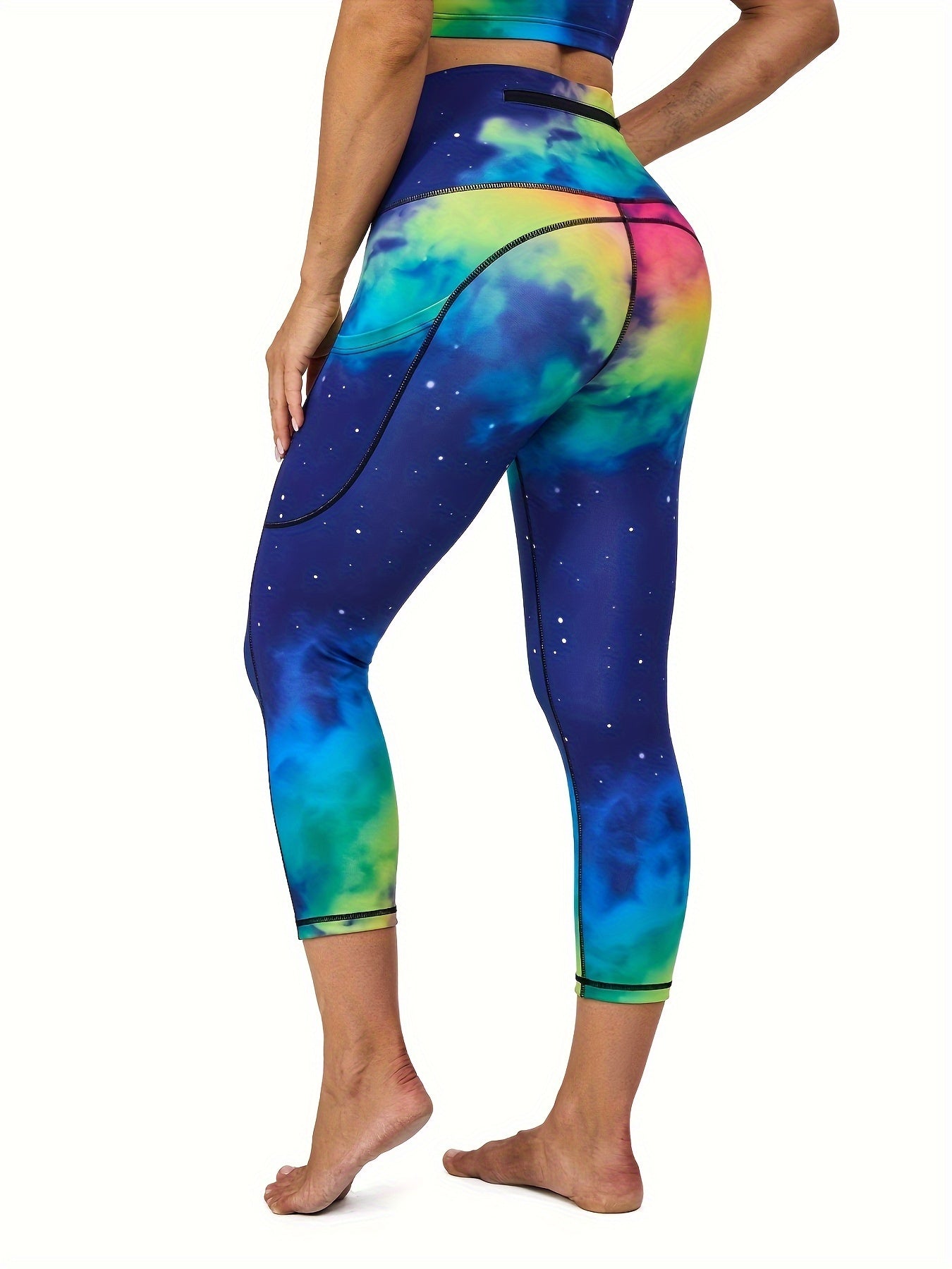 Large Size Seven Quarter Pants Yoga Women's Sports Leggings Printed Leggings Cinched, Lifted Hips High Waist Side Pockets Two Piece Set