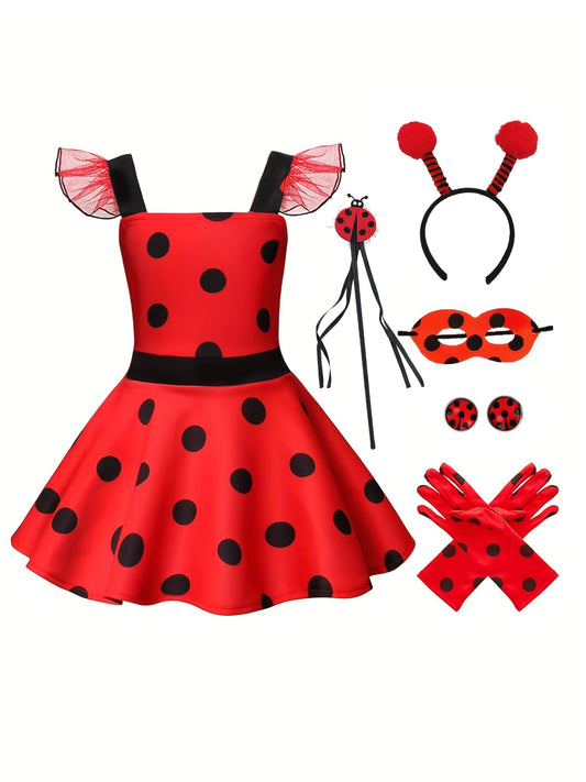 8pcs, (2pcs) (2pcs) 8-Piece Girls Carnival & Halloween Costume Set: Dress, Eye Mask, Headband, Wand, Earrings & Gloves