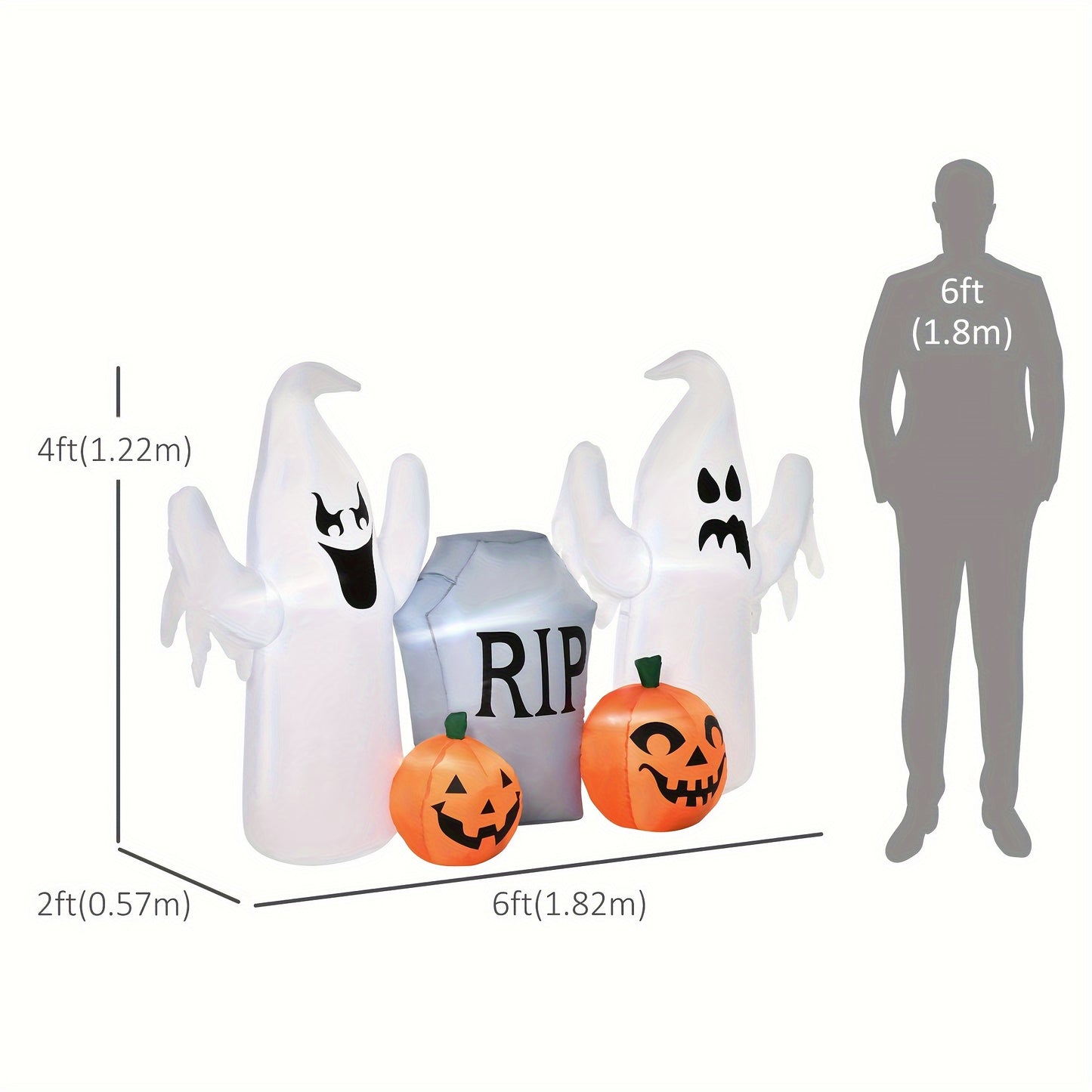 HOMCOM 6' Long Inflatable Halloween Ghost & Pumpkin Tombstone, Inflatable LED Light Yard Display Indoor Outdoor For Garden, Lawn, Party, Holiday