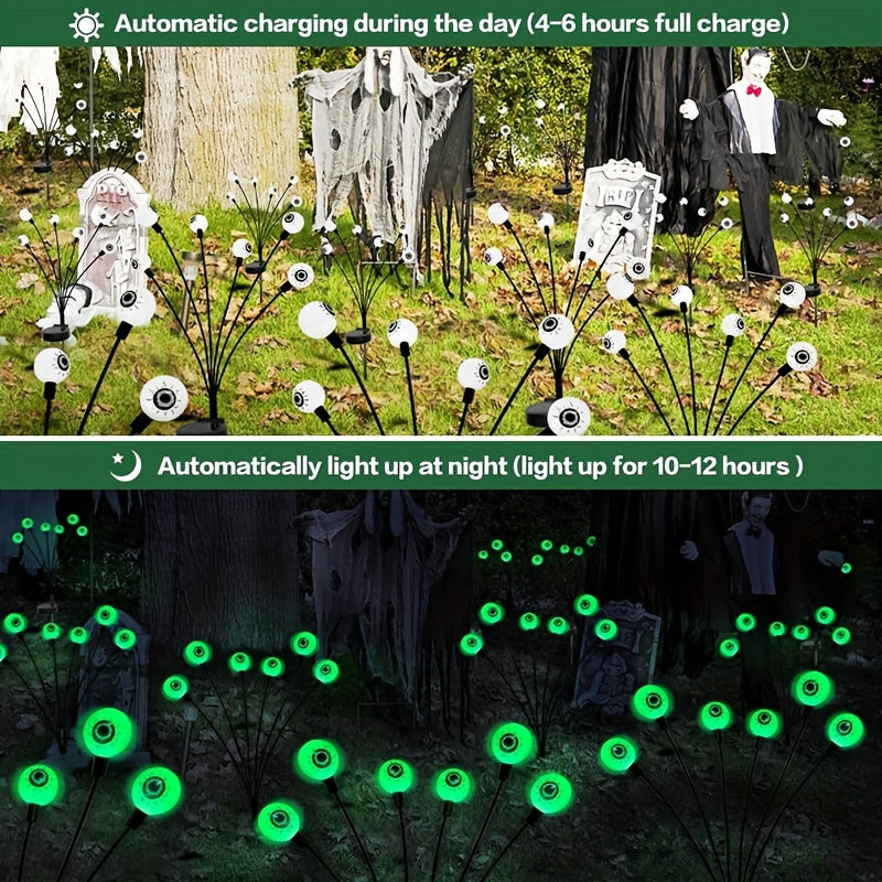 Scary Eyeballs Solar Garden Lights Halloween Decorations Outdoor Swaying Firefly with 6LED Spooky Lights Ornaments Solar Halloween Lights for Lawn, Patio, Party Decor