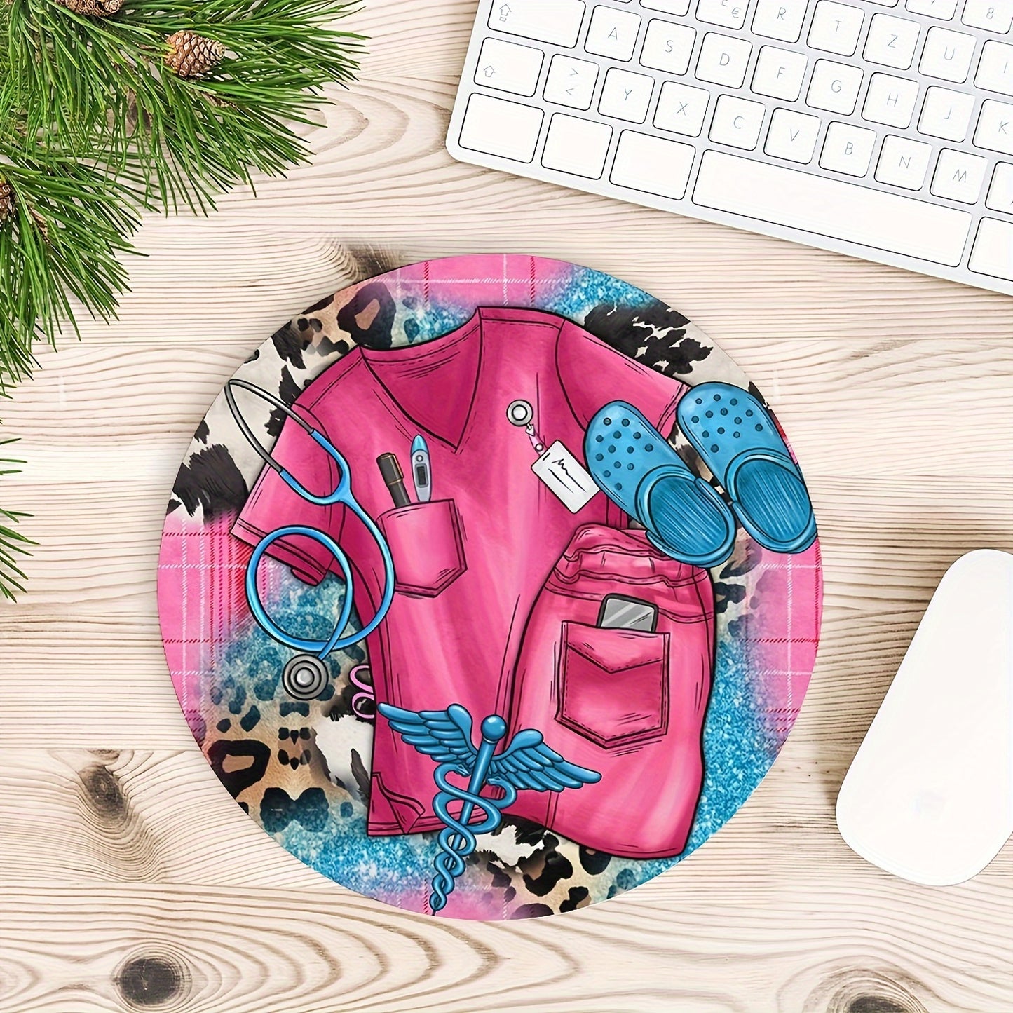 Round Mouse Pad with Anti-Slip Rubber Base, Cute Small Size 7.87-inch Diameter, Premium Lycra Fabric Surface for Smooth Operation - Pink Nursing Accessories Design