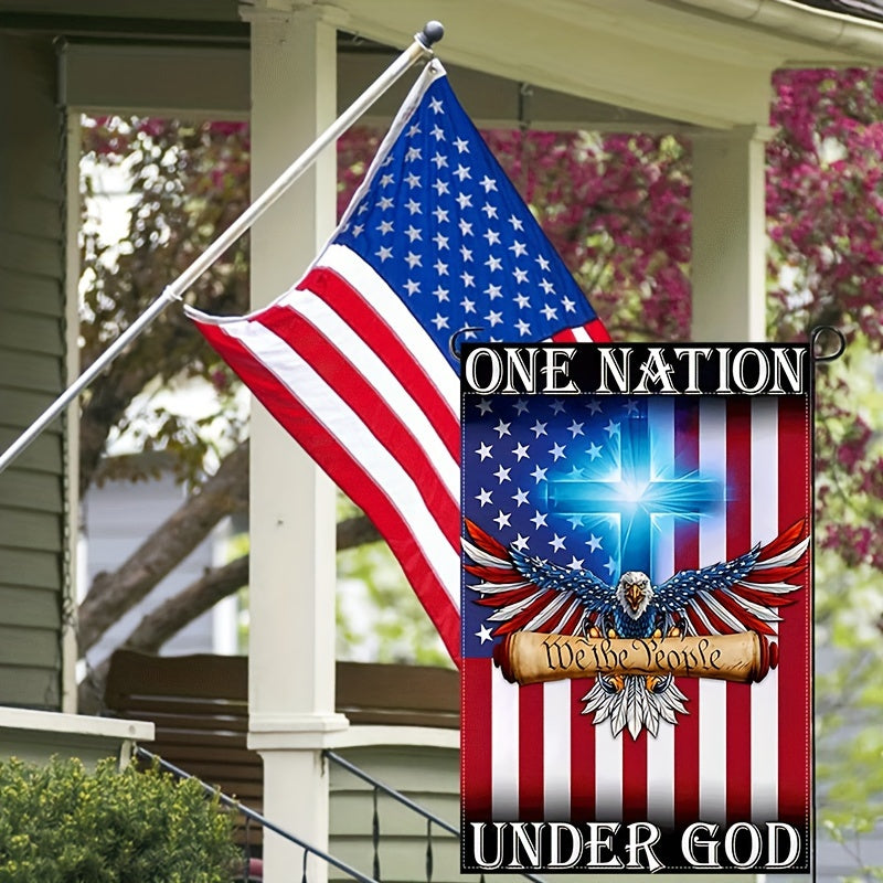 1pc, One Nation Under God USA Eagle Print Garden Flag, 4th Of July Decorations For Outdoor Indoor Double Sided Waterproof Flag 12x18inch