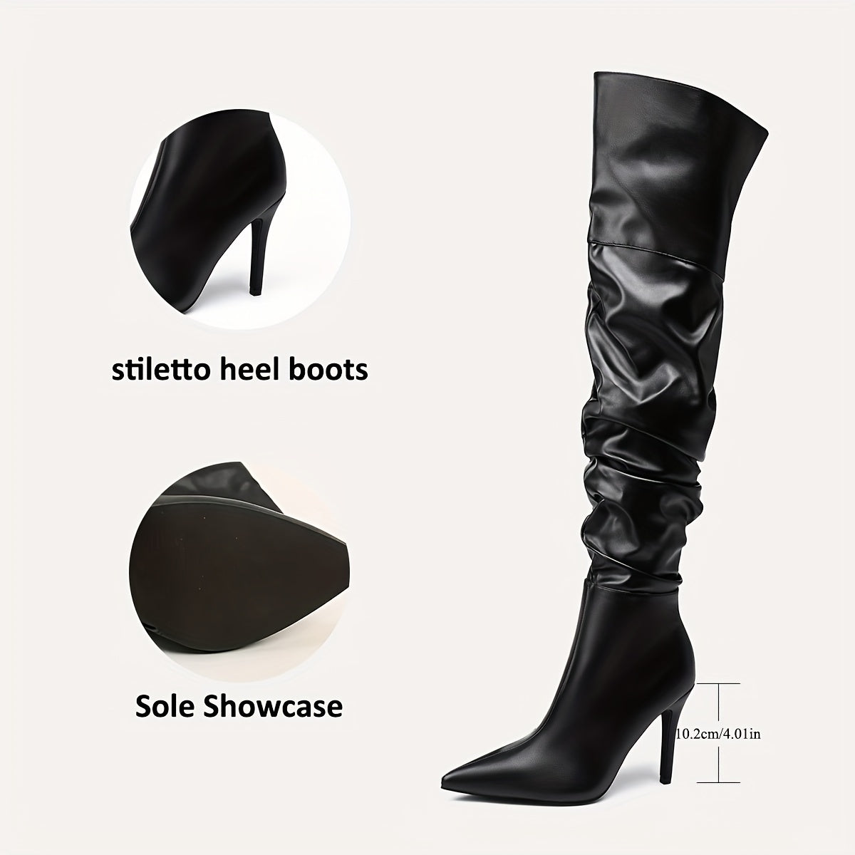 Stylish Women's Over-the-Knee Stiletto Boots With Side Zipper And Stretch Fit - Perfect For Casual And Dressy Occasions