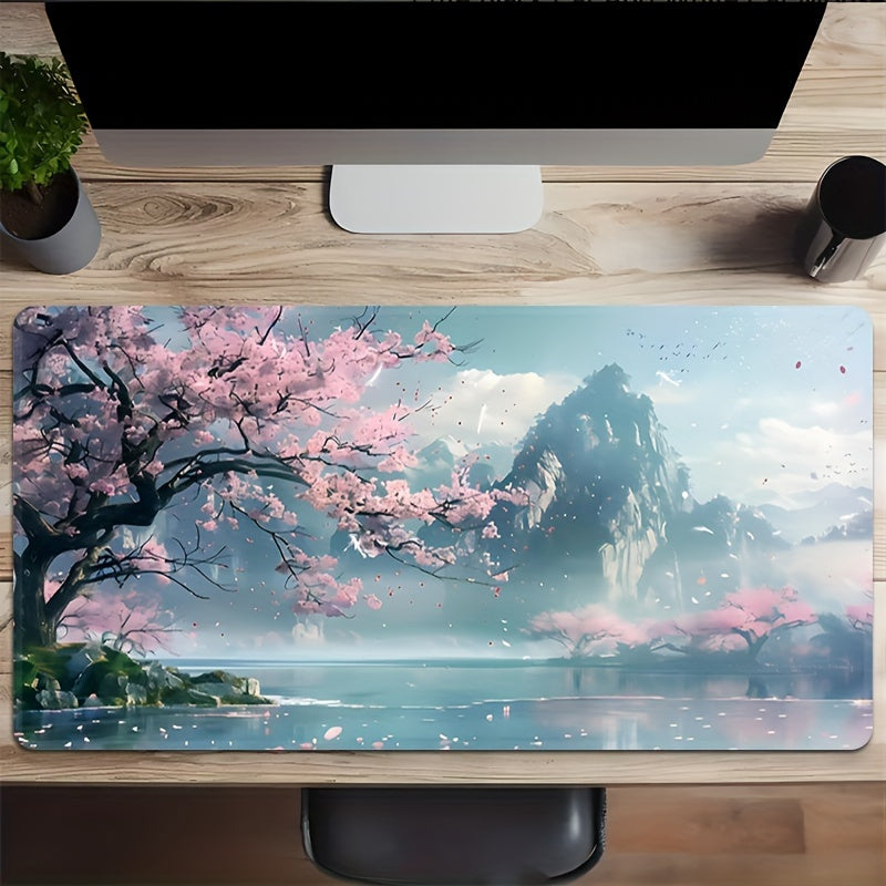 Large Gaming Mouse Pad With Traditional Chinese Landscape Design - Waterproof Rubber Base & Stitched Edges For Keyboard And Desk Protection - Ideal For Home Office, School, And Gifts