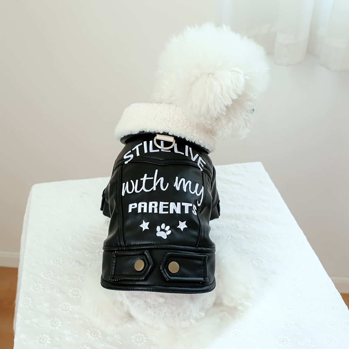 1pc Embroidery Letter Print Dog Coat, Thickened Leather Dog Jacket Comfy Warm Dog Coat For Autumn And Winter