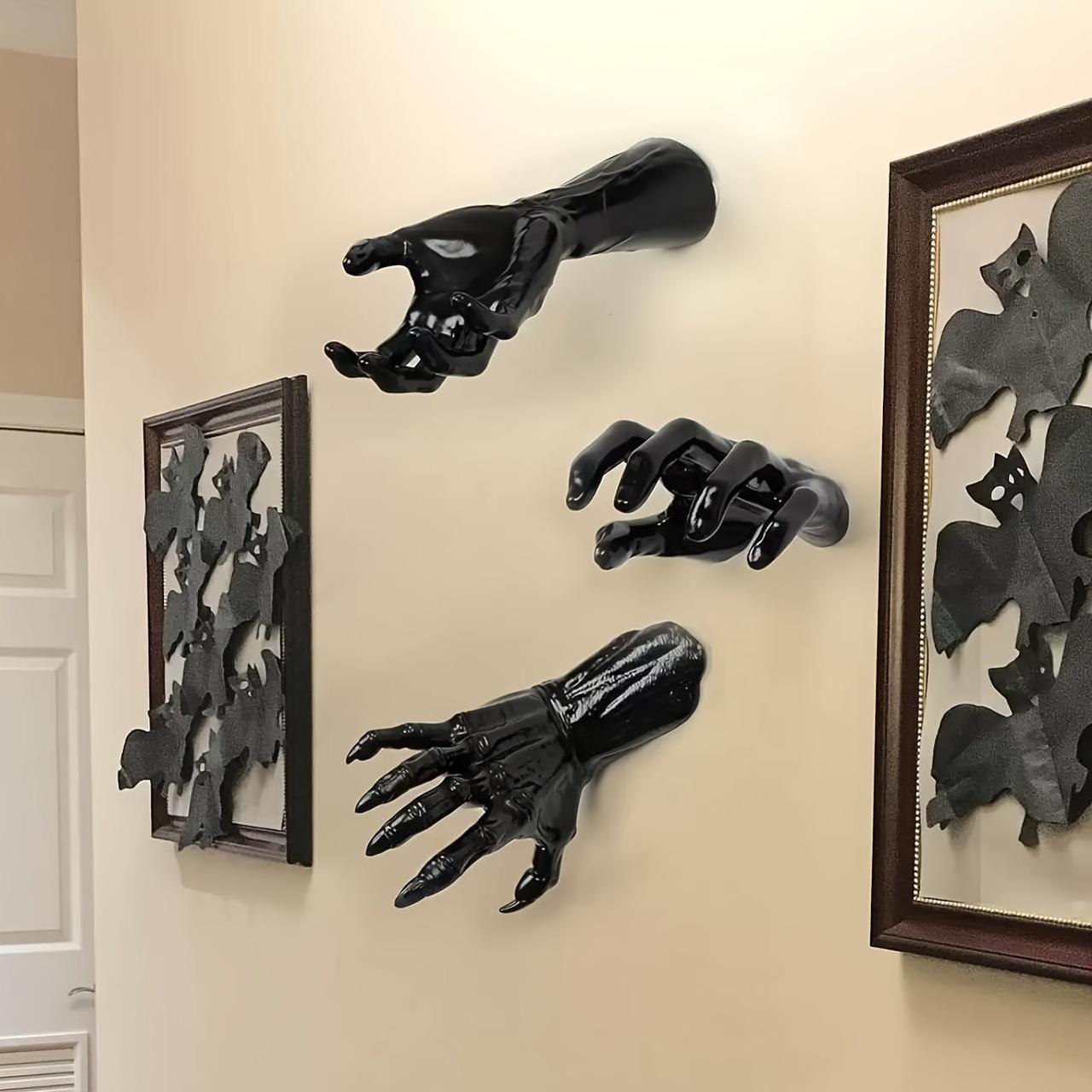 Halloween Wall Decor Set of 3, 3D PVC Spooky Hanging Severed Hands, Gothic Haunted House Props