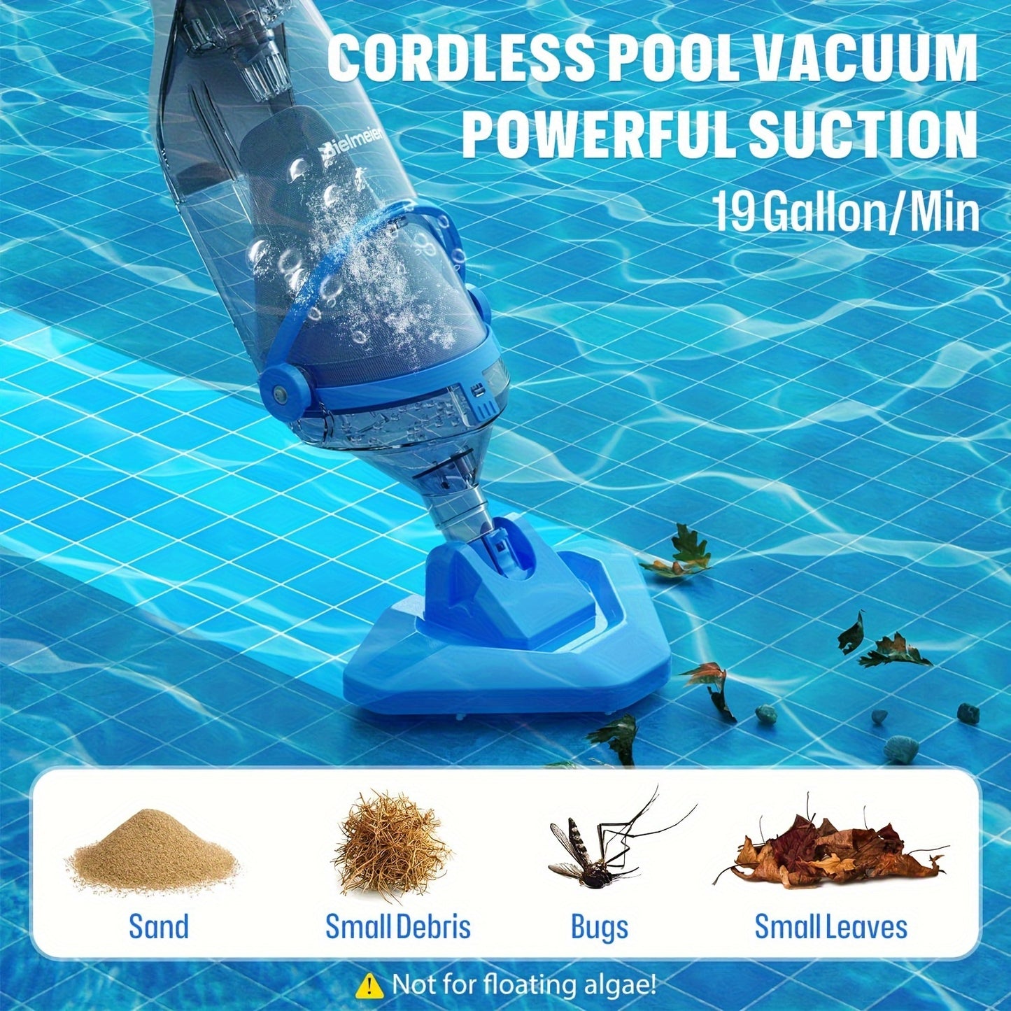 Cordless Pool Vacuum with Telescopic Pole, 18.5 GPM Powerful Suction, 1.5H Supercharge Technology, Handheld Rechargeable Pool