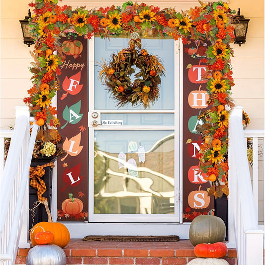 Festive 150cm/59.05inch Autumn Door Hanging: Thanksgiving Pumpkin & Sunflower Garland - No Feathers, Plastic Material, Suitable for Door Installation, Floral Theme, No Electricity Required