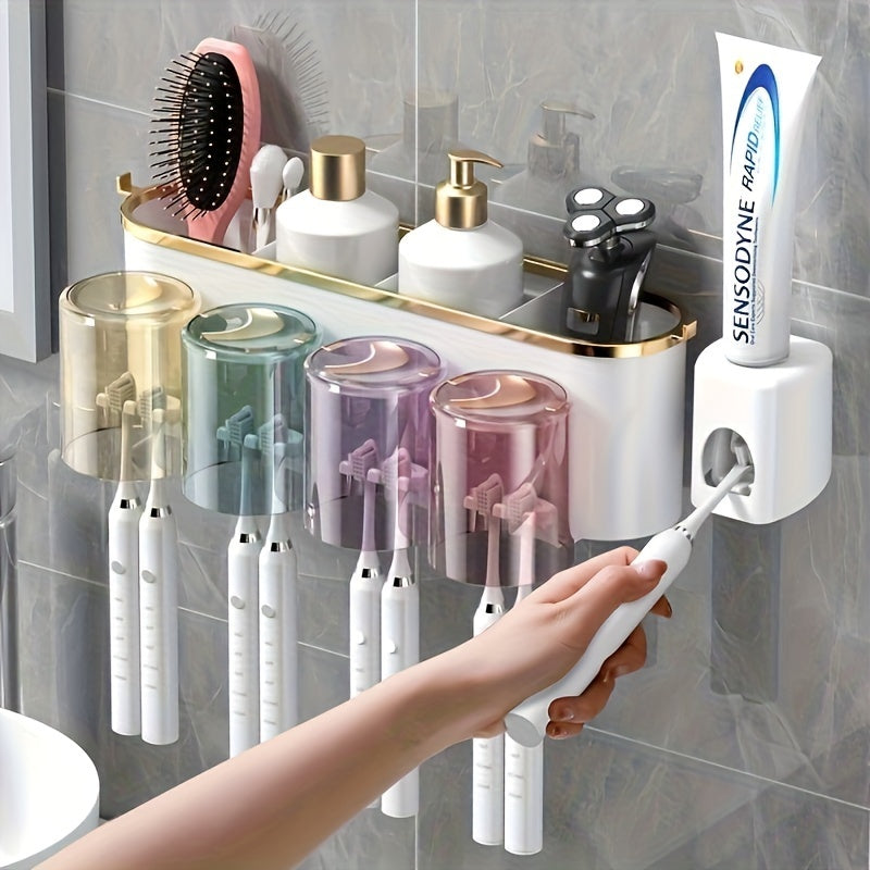 Creative Wall Mount Automatic Toothpaste Dispenser Bathroom Accessories Waterproof Lazy Toothpaste Squeezer Toothbrush Holder