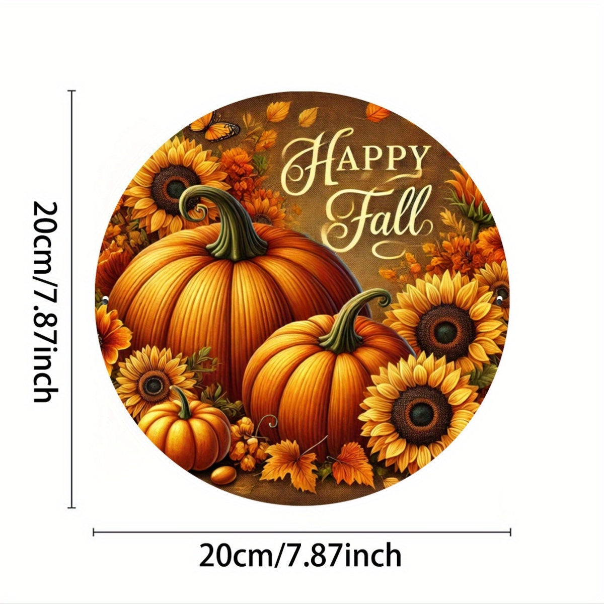 Autumn Pumpkin and Sunflower Metal Art Sign Set - Happy Fall 2D Printed Decorative Plaques, Iron Wall Decor for Home, Porch, Garden, Living Room, Gift Set, 8x8 Inches - Pack of 1