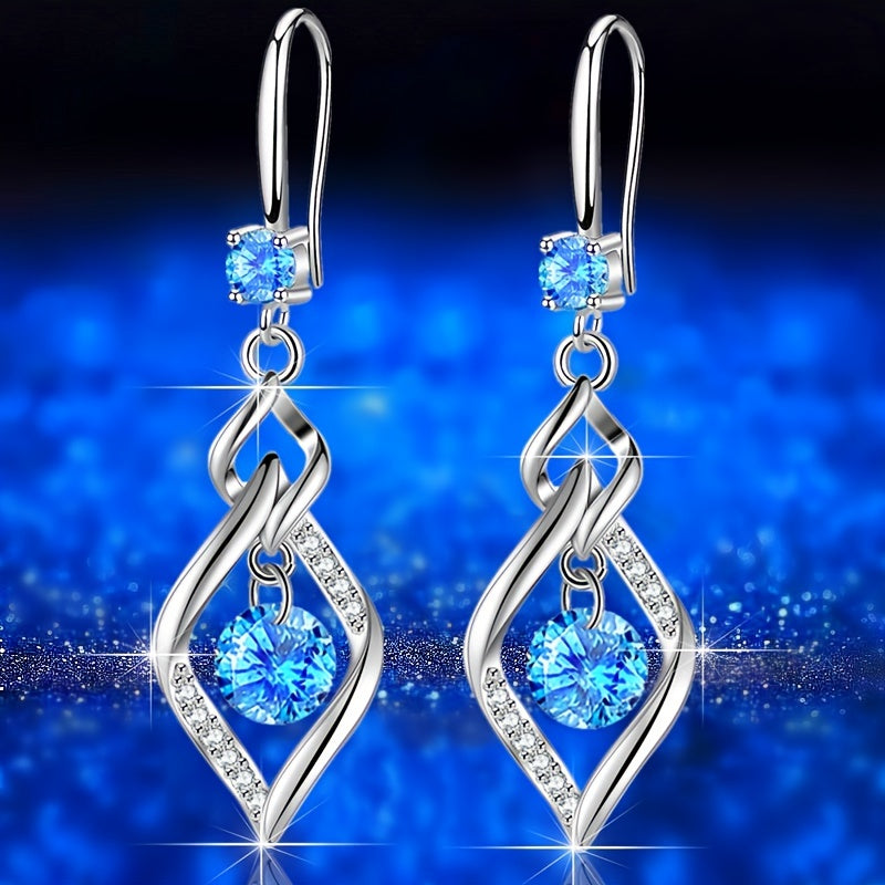 Luxury Rhombus Shape Drop Earrings Inlaid Round Cut zirconia For Women Party Prom Dinner Decor