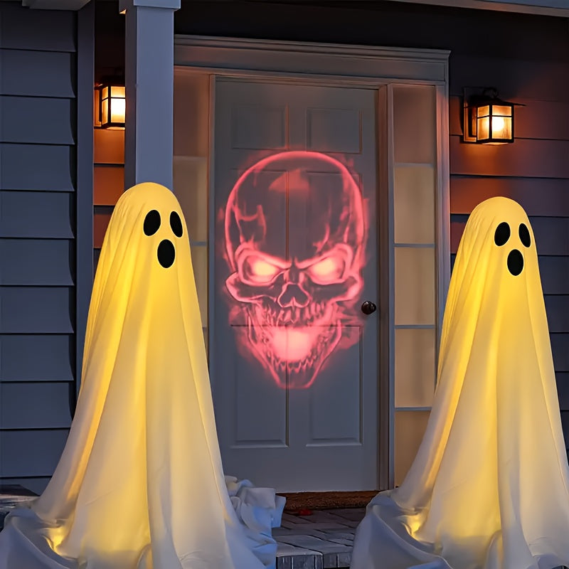 Halloween Ghost Decorations (Set of 2) with LED Lights, AA Battery-Operated, Plastic Outdoor Yard Garden Decor, Easy Assembly, Seasonal Spooky Ambience for Halloween, Christmas, Easter, New Year - Batteries Not Included