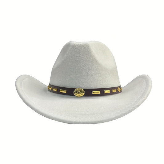 Unisex Felt Cowboy Hat Large Head Circumference, Spring/Summer Season, Western Style Fedora With Rolled Brim, Sun Protection Jazz Hat With Hat Drag And Air Bag Included