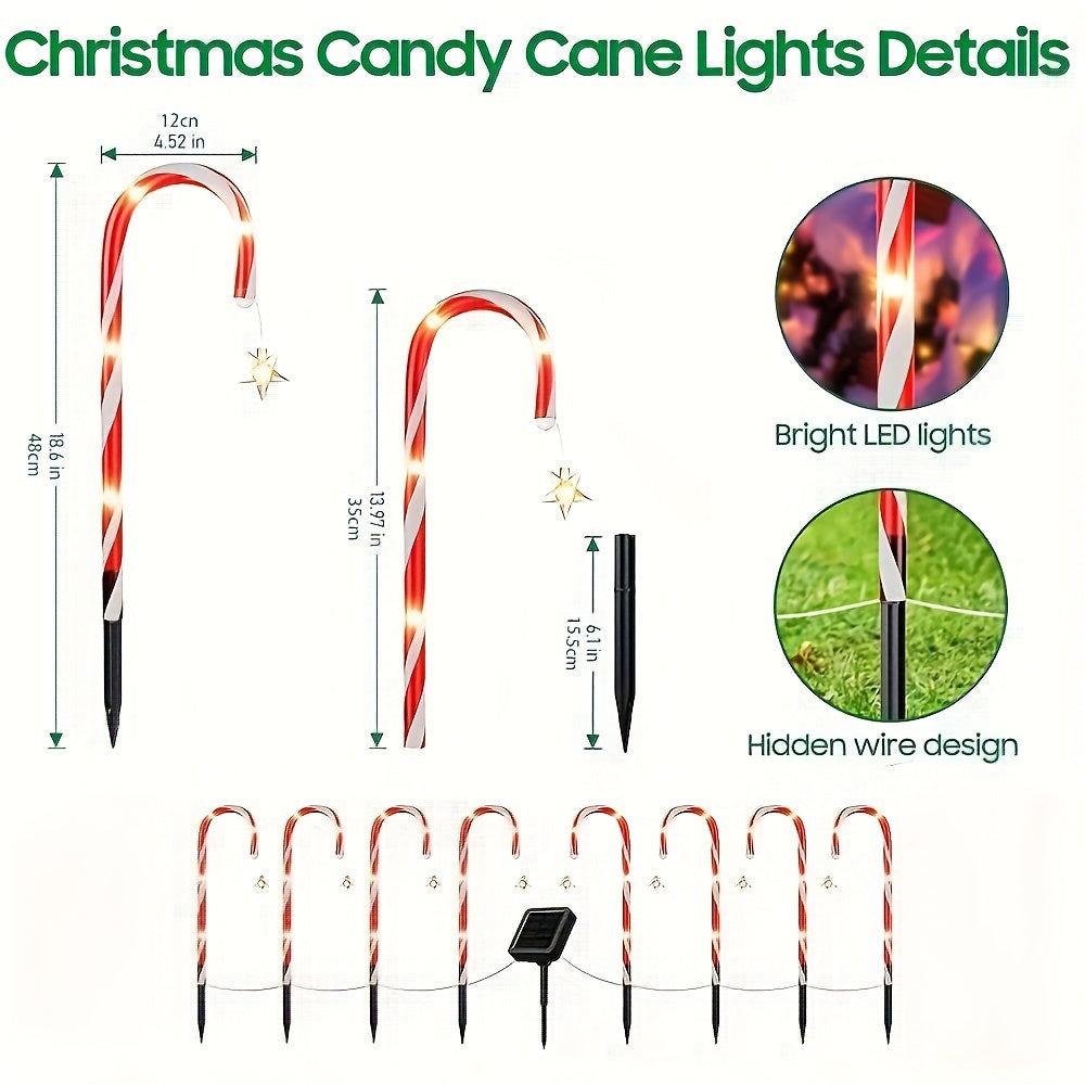 12PCS Solar Garden Lights Christmas Candy Cane Outdoor Pathway Patio Light Decor