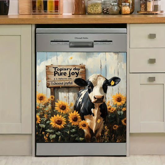 Charming Cow & Sunflower Magnetic Cover for Dishwasher and Refrigerator - Easy Clean, No Glue Needed - Perfect Kitchen Decor, 23x26 Inches