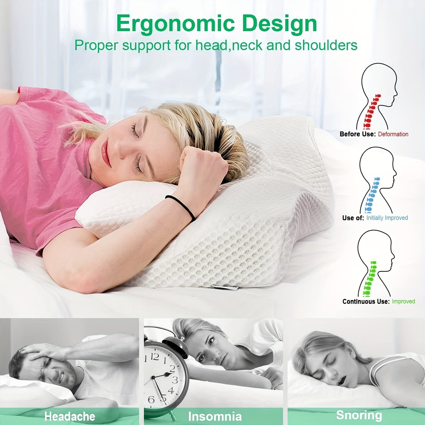 1pc Cervical Memory Foam Pillow, Contour Pillows For Neck And Shoulder Pain, Ergonomic Orthopedic Sleeping Contoured Support Pillow Side Sleepers, Back Stomach Sleepers, Queen Size