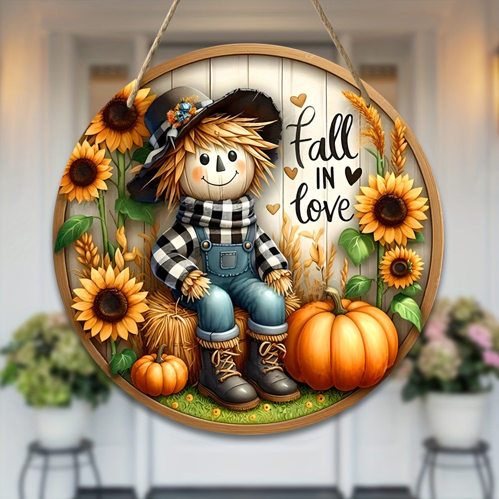 Charming Scarecrow & Autumn Harvest Wooden Sign