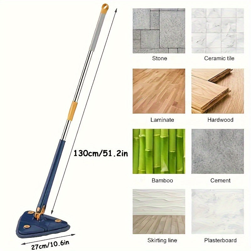 Stainless Steel Triangle Mop with 360° Rotating Head, 6-Piece Set - Wet & Dry Mop with 5 Reusable Pads for Floor, Ceiling, Wall & Glass Cleaning in Living Room, Bedroom, Bathroom, Kitchen