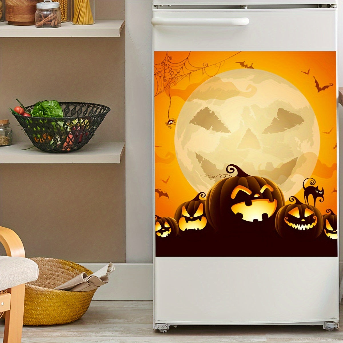 Halloween Magnetic Dishwasher Door Cover Decals - 2 Piece Set Traditional Pumpkin and Bats Design Vinyl Stickers, Easy Clean Halloween Kitchen/Home Decor, No Glue Required, Hanging Seasonal Holiday Ornaments