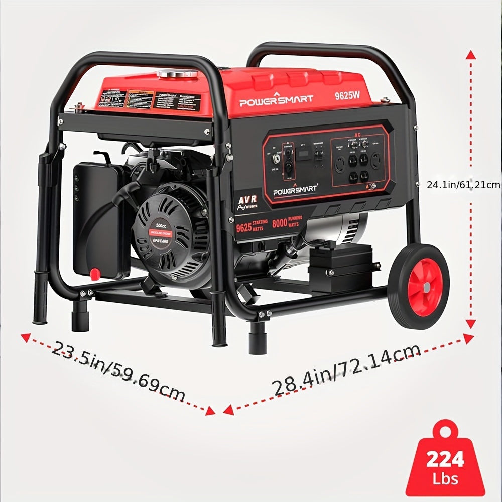 9625-Watt Gas Powered Portable Open Frame Inverter Generator with Electric Start 500cc Transfer RV Ready 30A 120/240V