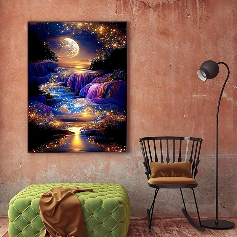 Huacan DIY Diamond Painting Landscape Waterfall Full Diamond Mosaic Moon Wall Art Decoration Handmade Gift Craft Kit