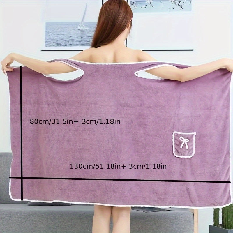 1pc Wearable Bath Towel, Bowknot Coral Velvet Thickened Bath Skirt For Adults, Water Absorption Quick Drying Bath Towel, Bath Supplies, Sauna Kilt Spa Sauna Wrap for women