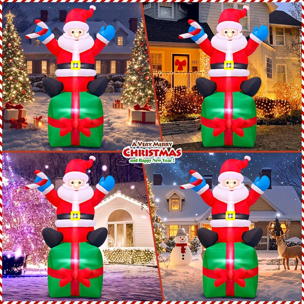 KOOY 6FT Christmas Inflatables Santa Claus Sitting On Gift Box, Christmas Blow Up Yard Decoration, LED Lights For Christmas Party Holiday Xmas, Outdoor Lawn Décor Christmas Decoration