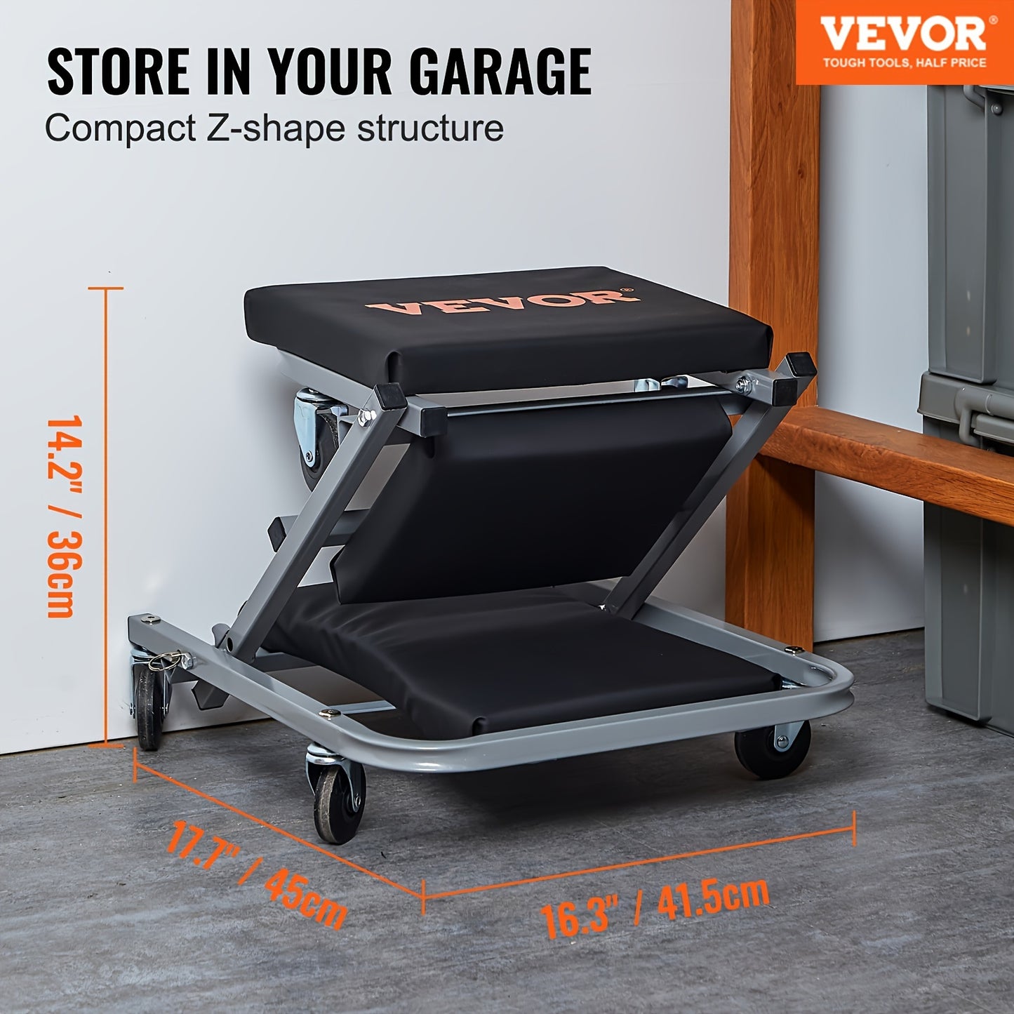 VEVOR 36'' 2 In 1 Z Creeper 300LBS Mechanic Rolling Garage/Shop Seat Low Profile Stool For Auto Repair