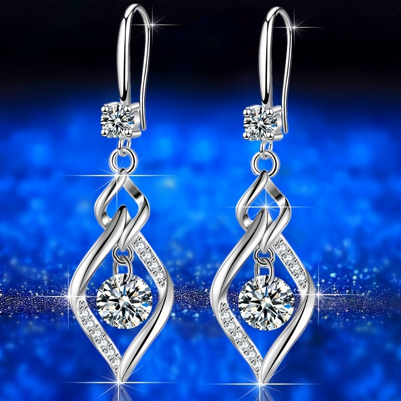 Luxury Rhombus Shape Drop Earrings Inlaid Round Cut zirconia For Women Party Prom Dinner Decor